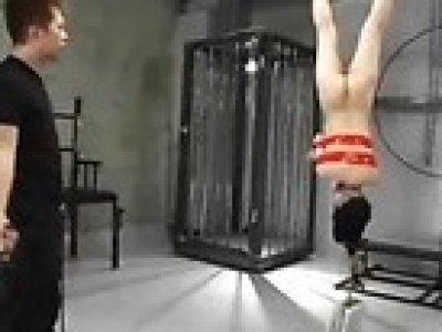 Chick in bondage is whipped hard