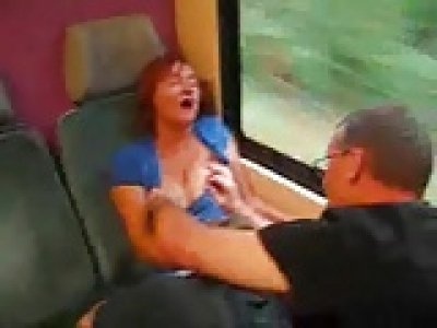 Cougar mother having sex with boy and husband in a train