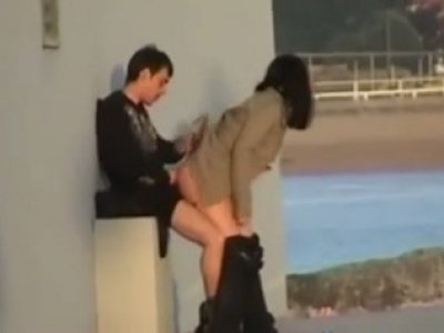 Voyeur busts a young girl couple banging in public