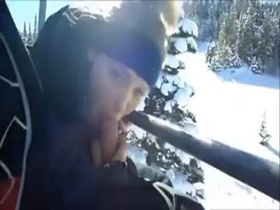 Girlfriend gives fellatio on ski lift and slope