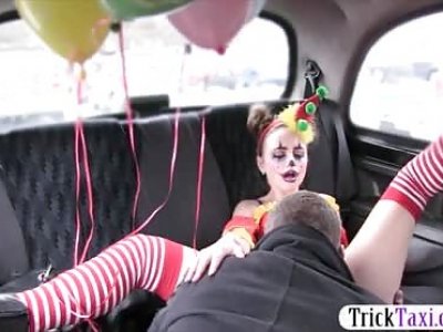Beautiful slut in costume likes drivers dick in her cunt