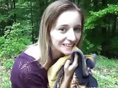 Naughty college young girl loves stranger's penis in the woods