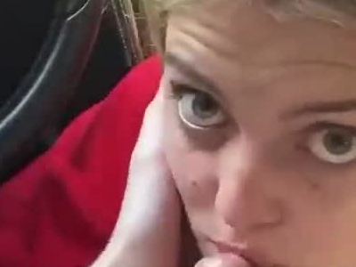 White chick sucking dick in a car
