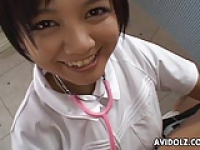 Asian nurse is sucking and titty banging the penis