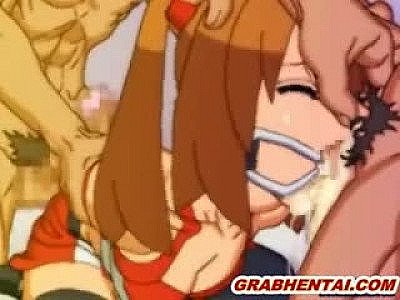 Bondage hentai with an open mouth gag sucks and hot threeway fucked