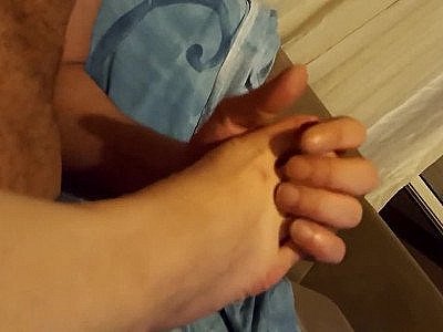 Playing Gf's feets, sexy red huge toes