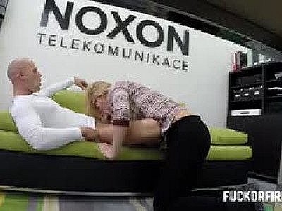 Horny blonde secretary screws her boss in the office