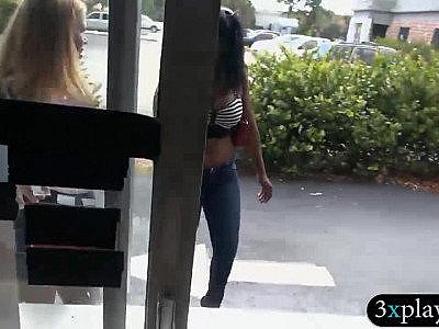 Cuty ladies flashed their nice boobs for some dollars