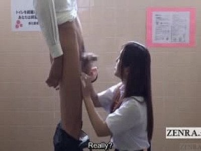 Subtitled CFNM Japan student bathroom penis washing
