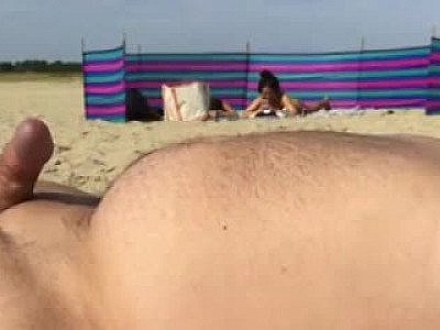Dick flash on beach with cumshots