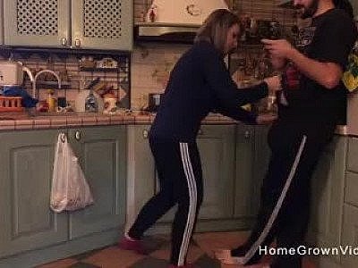 Busty housewife gets bent over and fucked by a big penis