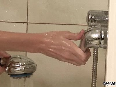 Smart granpa tricks her swallows his dick