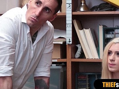 Blonde shoplifter fucked in front of Boyfriend as punishement