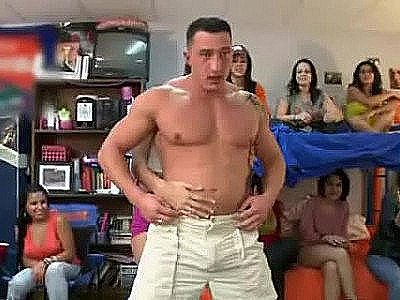 Male stripper blown by whores in dorm room
