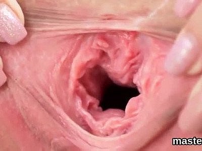 Blonde slut shows her gaping pussy