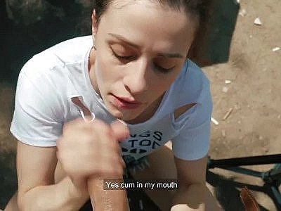 Dirty Outdoor Blowjob and Cum Swallow by a Hot Young girl Beauty
