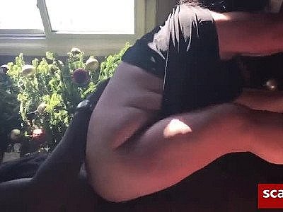 White amateur takes Big black cock in front of her window